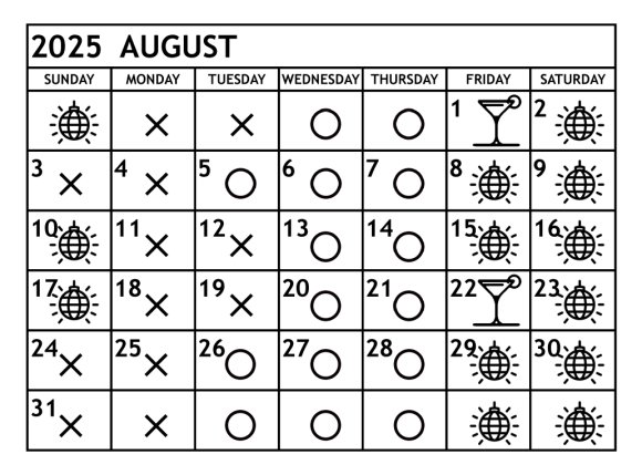 8月の営業予定日