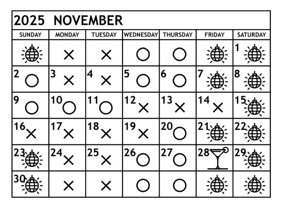 11月の営業予定日